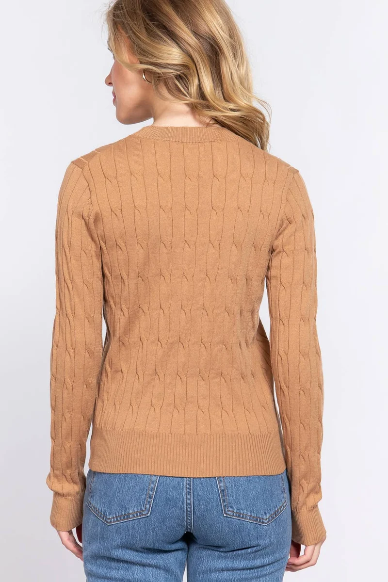 Long Sleeve Round Neck Cable Sweater