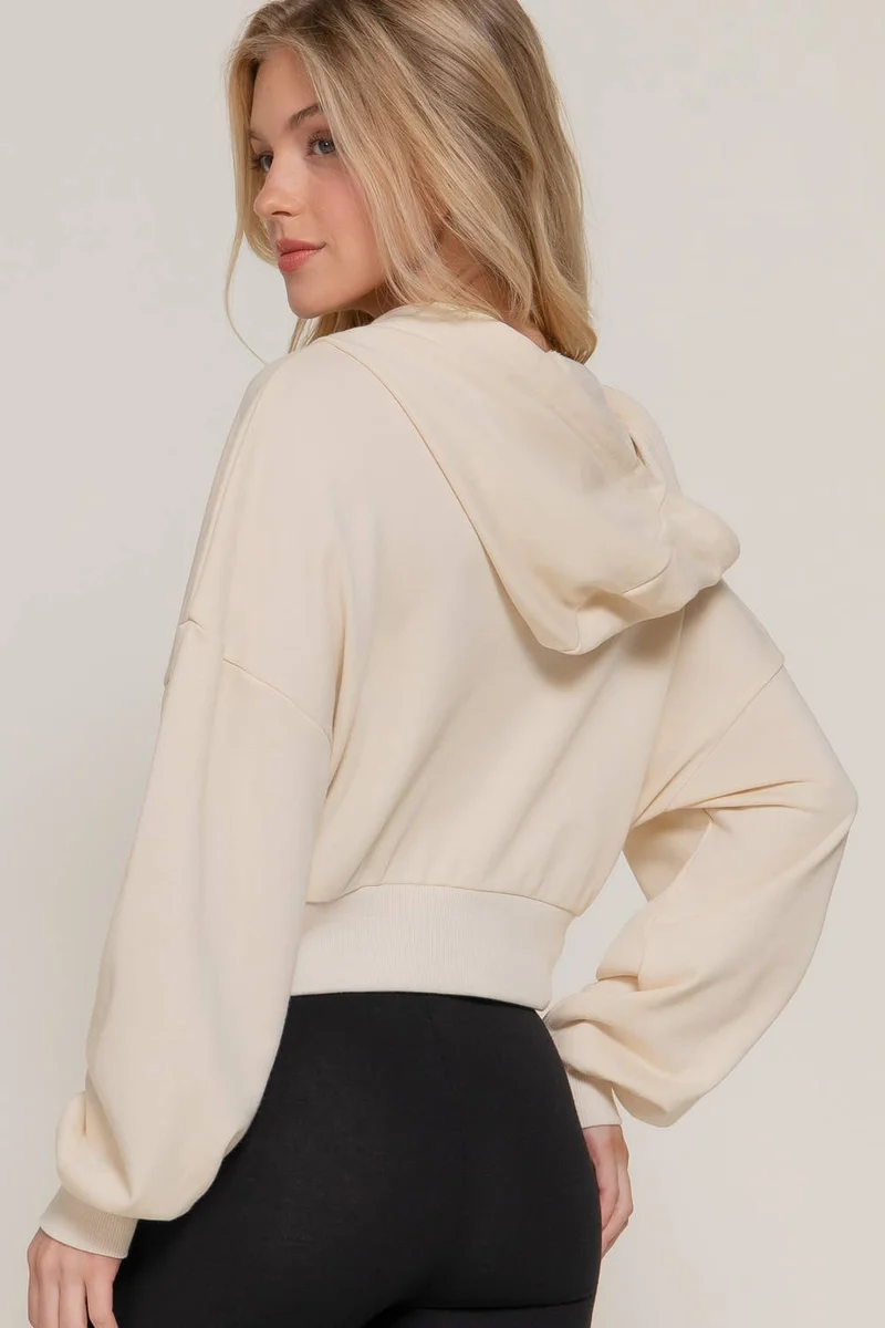 Long Sleeve Hoodie French Terry Zip Up Jacket COFFEE