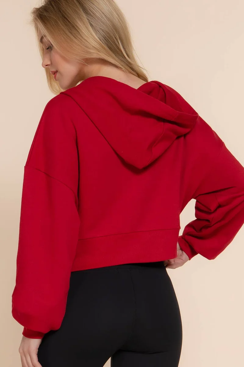 Long Sleeve Hoodie French Terry Zip Up Jacket COFFEE