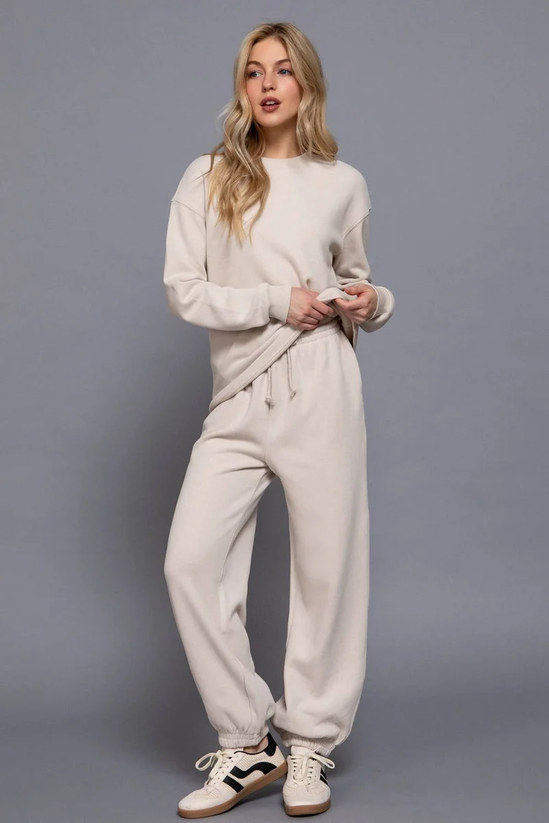 Elastic Waist Soft Jogger Pants:BEIGE