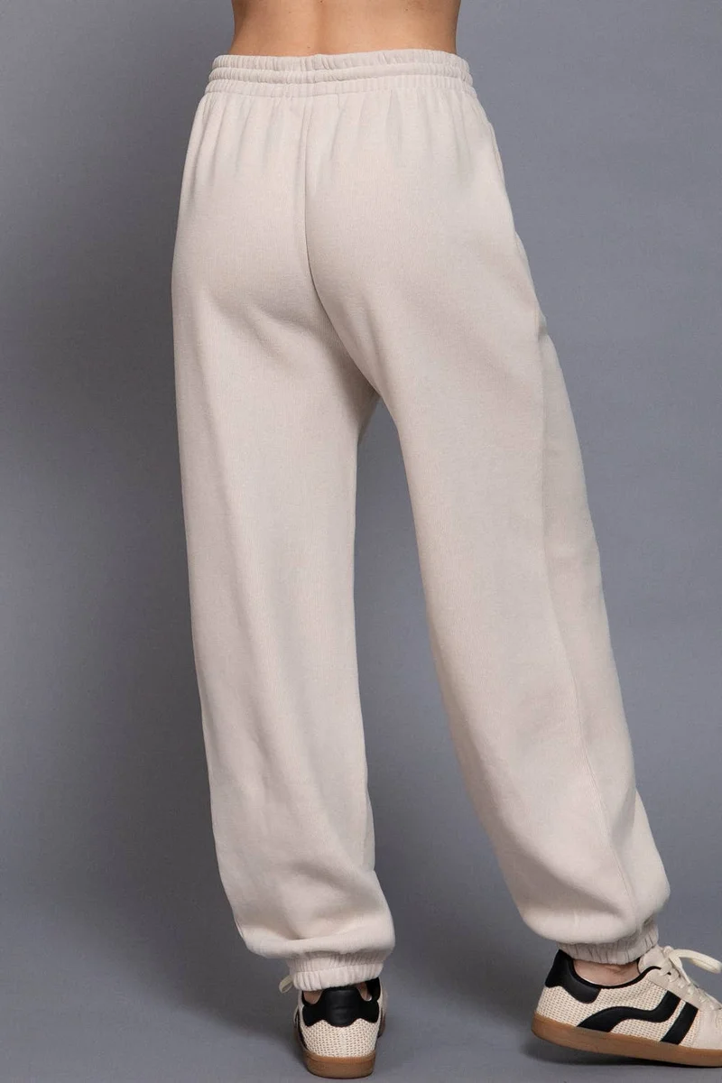 Elastic Waist Soft Jogger Pants:BEIGE
