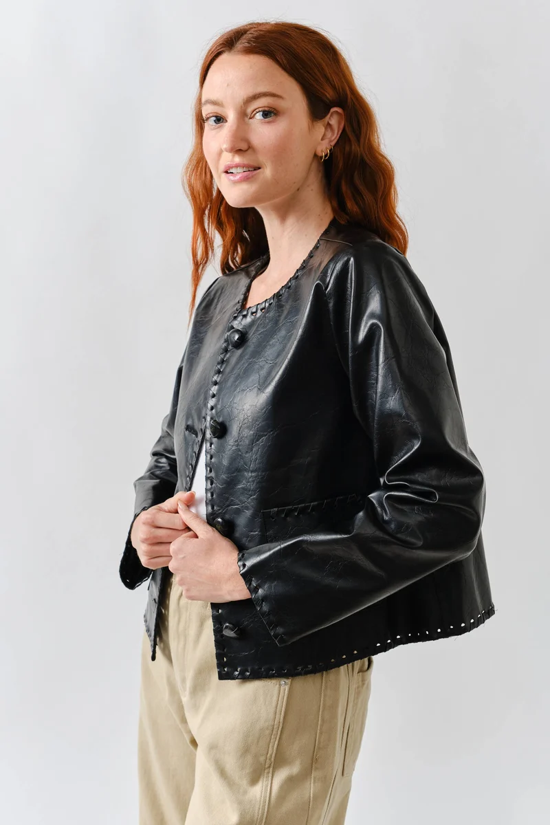 Whipstitch Faux Leater Jacket