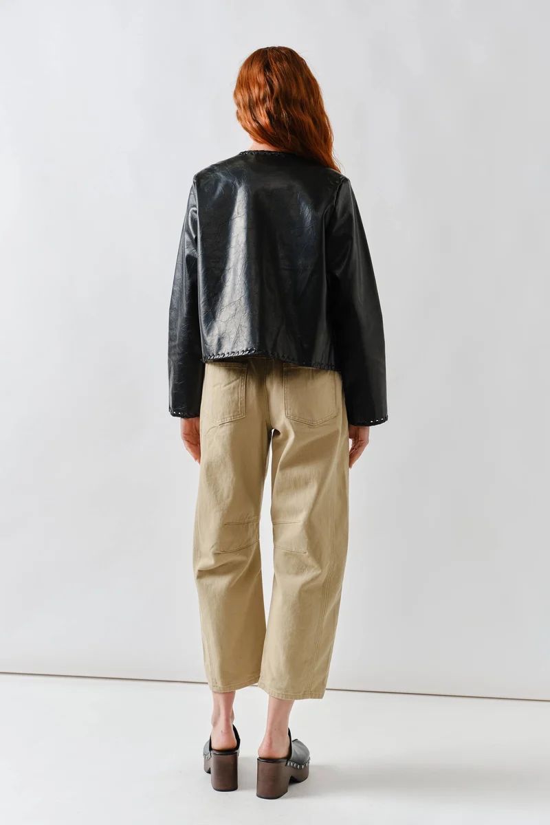 Whipstitch Faux Leater Jacket