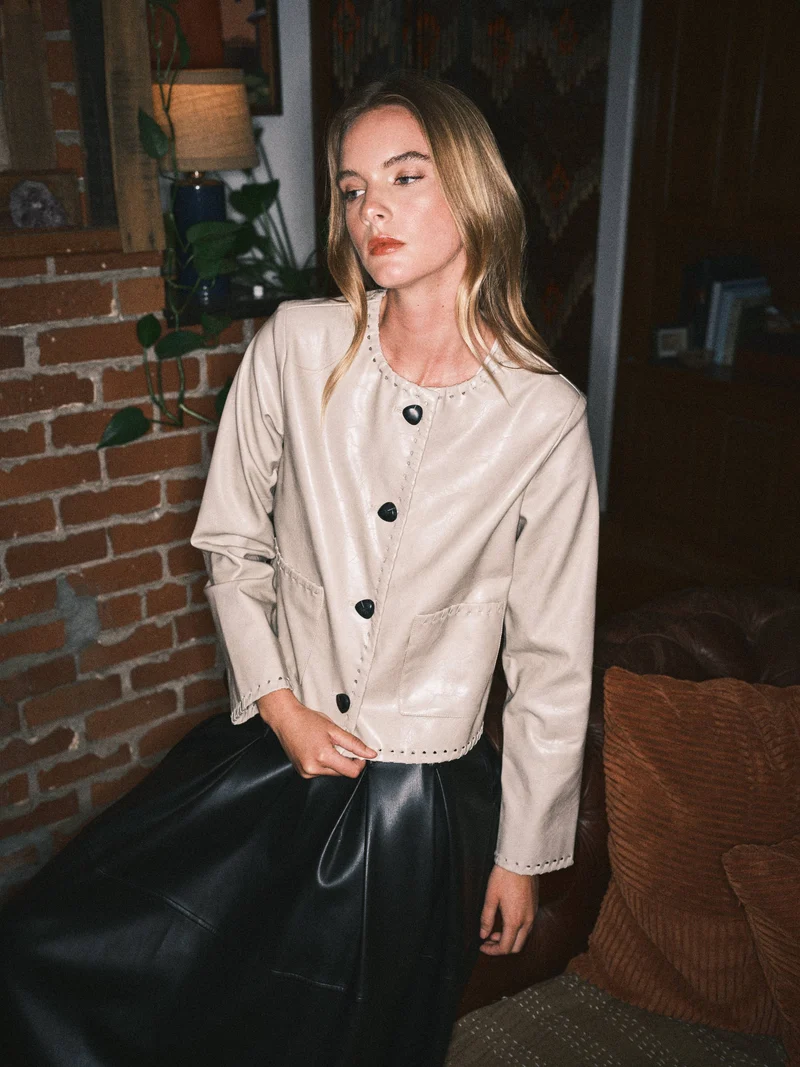 Whipstitch Faux Leater Jacket