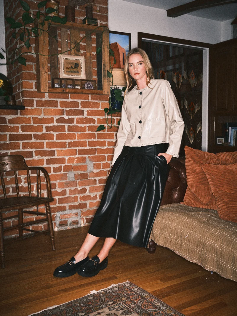 Whipstitch Faux Leater Jacket