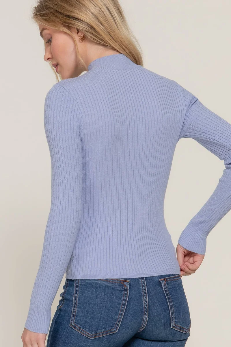 Long Sleeve Mock Neck Rib Sweater : RED