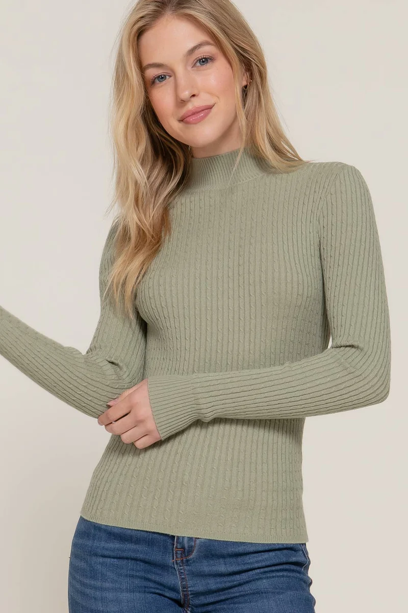 Long Sleeve Mock Neck Rib Sweater : RED