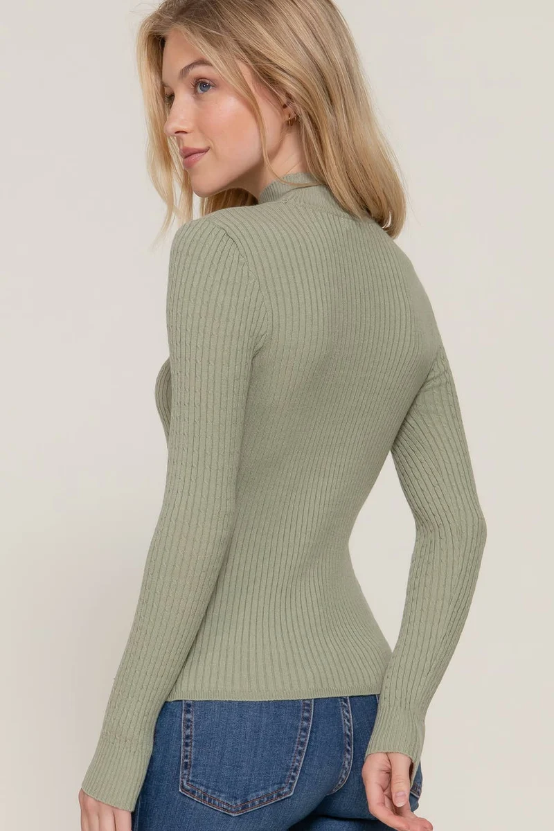 Long Sleeve Mock Neck Rib Sweater : RED