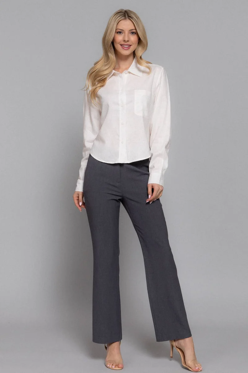 Long Sleeve Button Down Crop Linen Blend Shirt