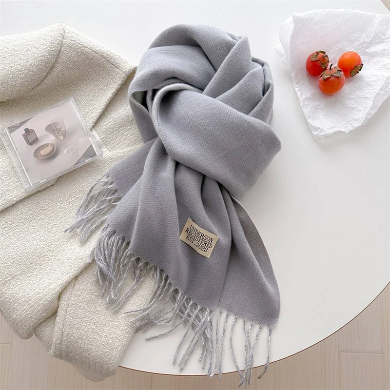 Double Sided Faux Cashmere Scarf-Solid Color Shawl_CWASC0968: Beige / (OS) 2