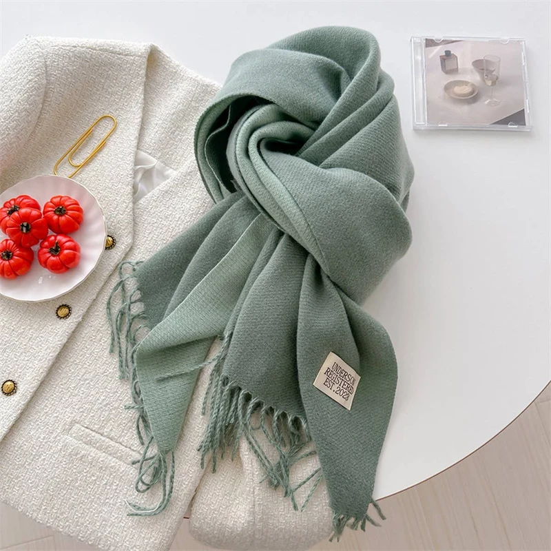Double Sided Faux Cashmere Scarf-Solid Color Shawl_CWASC0968: Beige / (OS) 2
