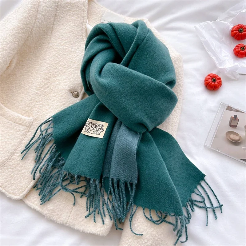 Double Sided Faux Cashmere Scarf-Solid Color Shawl_CWASC0968: Beige / (OS) 2