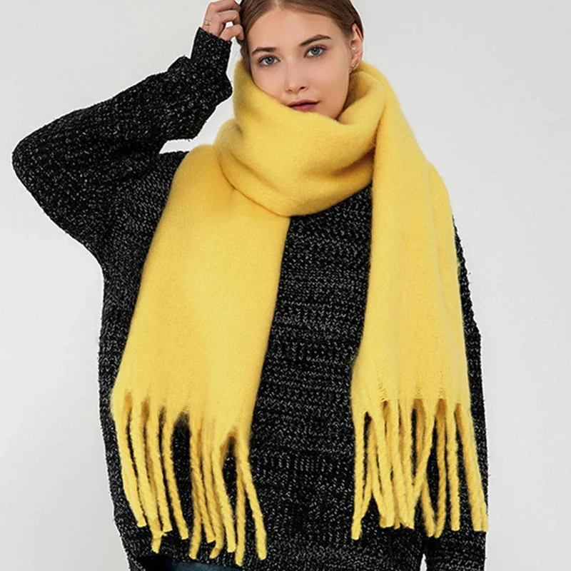 Soft Mohair Feel Scarf - Cozy Winter Wrap_CWASC0323: Yellow / (OS) 1