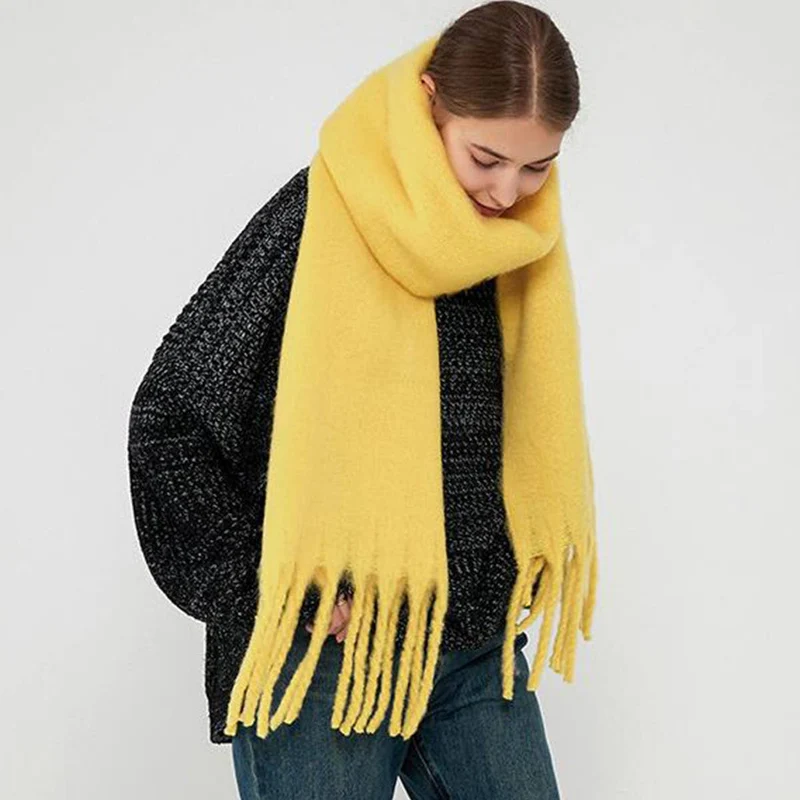 Soft Mohair Feel Scarf - Cozy Winter Wrap_CWASC0323: Yellow / (OS) 1