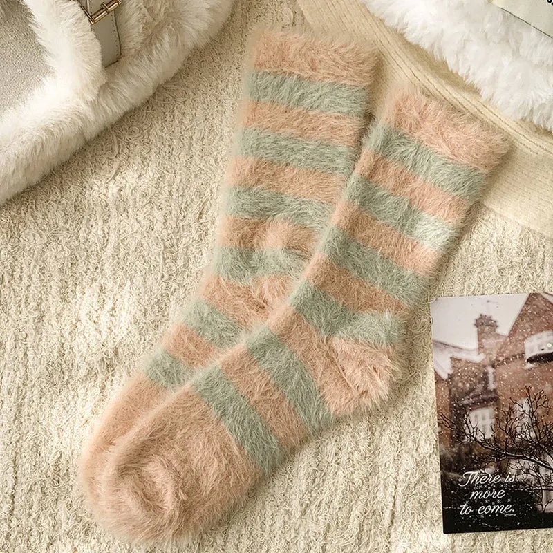 Striped Plush Socks Women Winter Thick Warm_CWMS02855: RED / (OS) 5