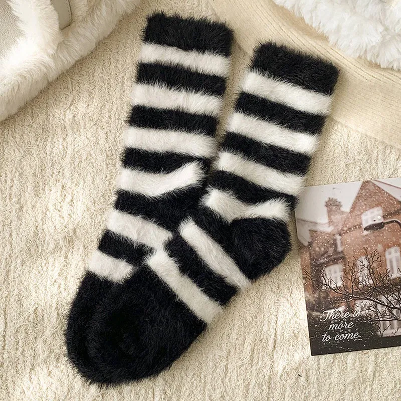 Striped Plush Socks Women Winter Thick Warm_CWMS02855: BLACK / (OS) 5