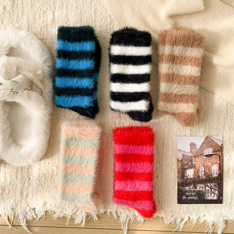 Striped Plush Socks Women Winter Thick Warm_CWMS02855: BLACK / (OS) 5