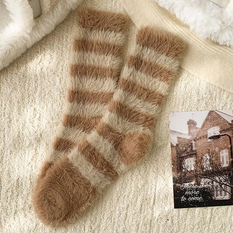 Striped Plush Socks Women Winter Thick Warm_CWMS02855: BLACK / (OS) 5