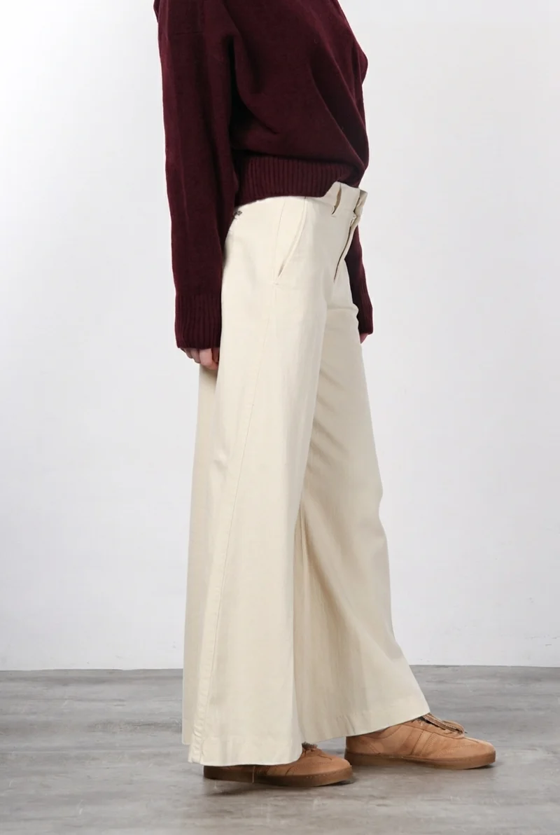 New York Palazzo pantalon chino femme en bull de coton biologique et laine wide leg