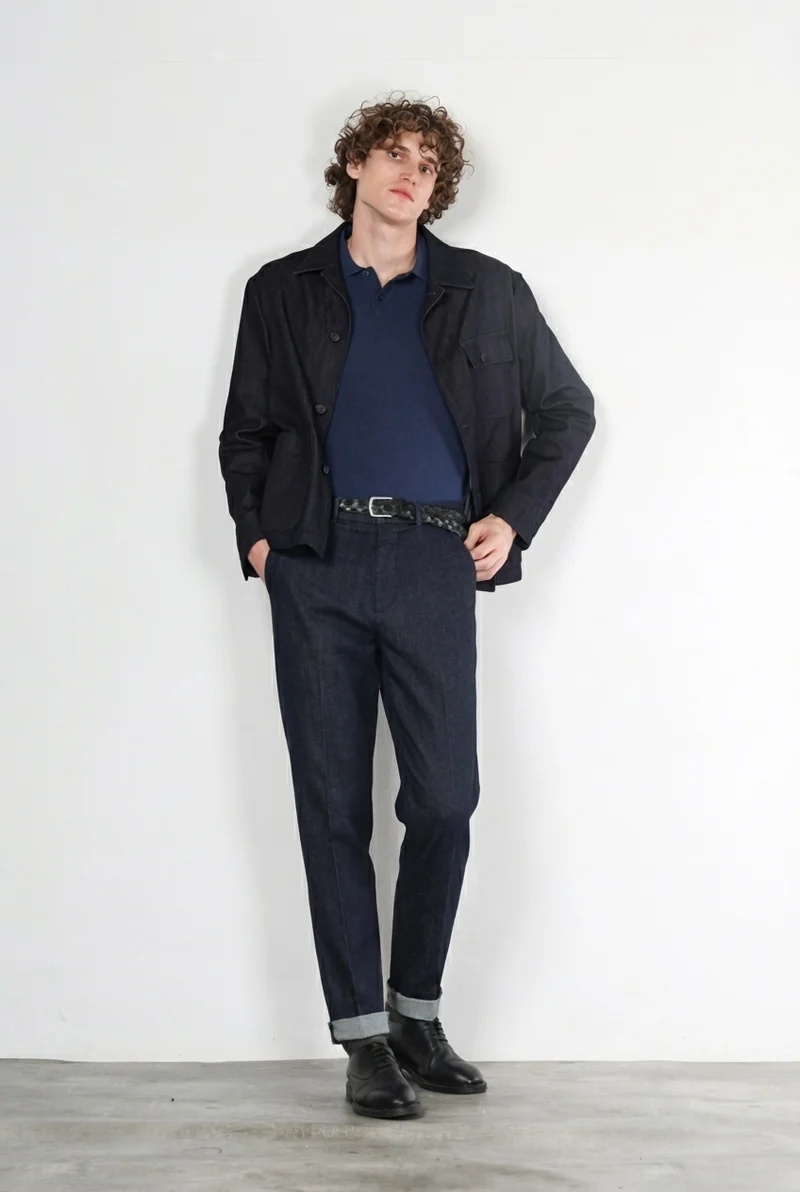 Chinos pantalon chino homme en techno denim stretch relaxed fit