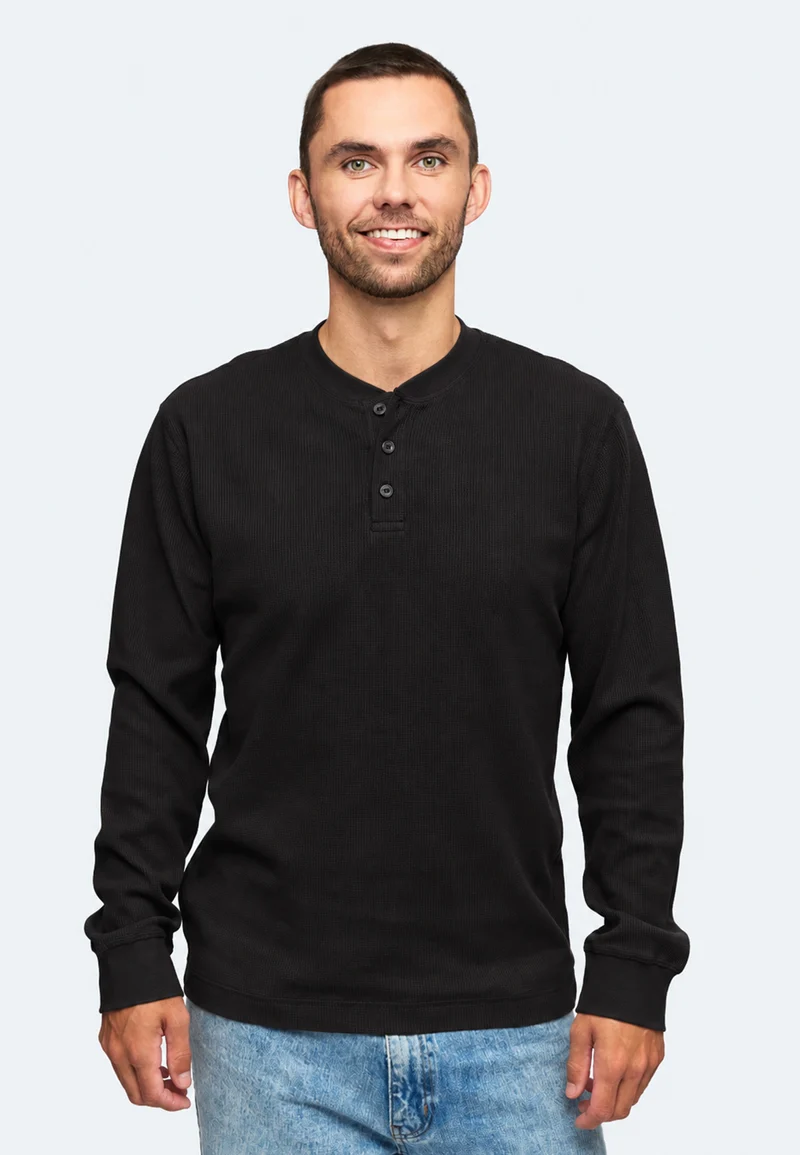 1025 Sébastien – Longsleeve Waffle Henley Shirt Herren