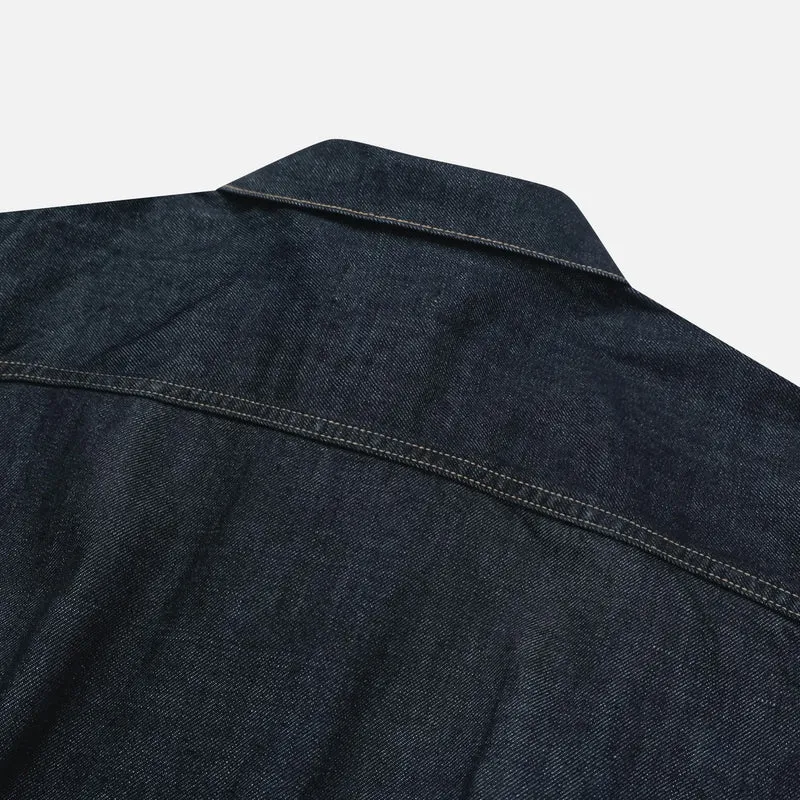 Mento Raw Indigo Cotton Trucker Denim Jacket