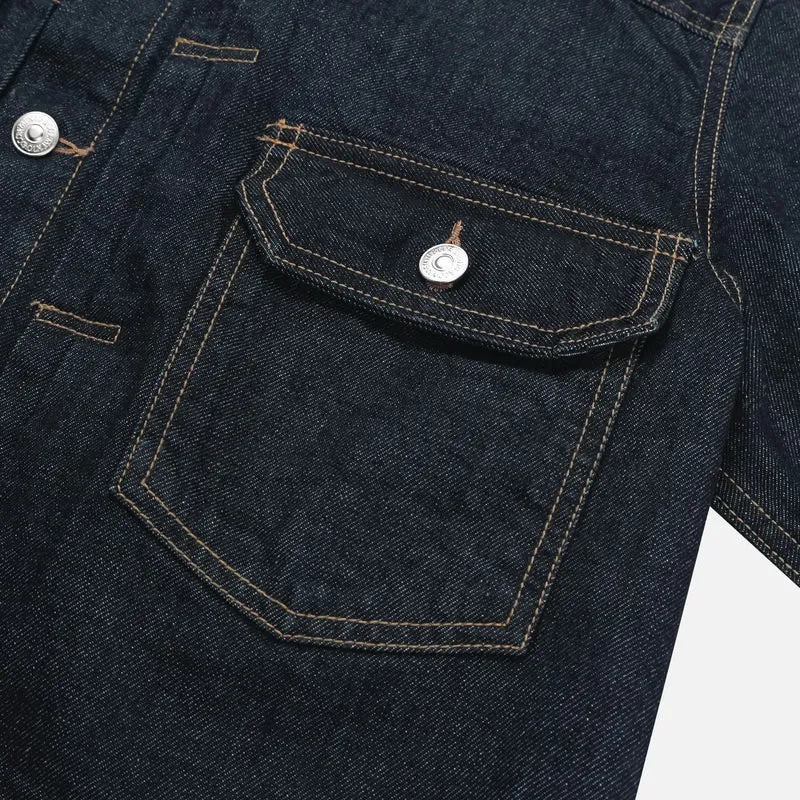 Mento Raw Indigo Cotton Trucker Denim Jacket