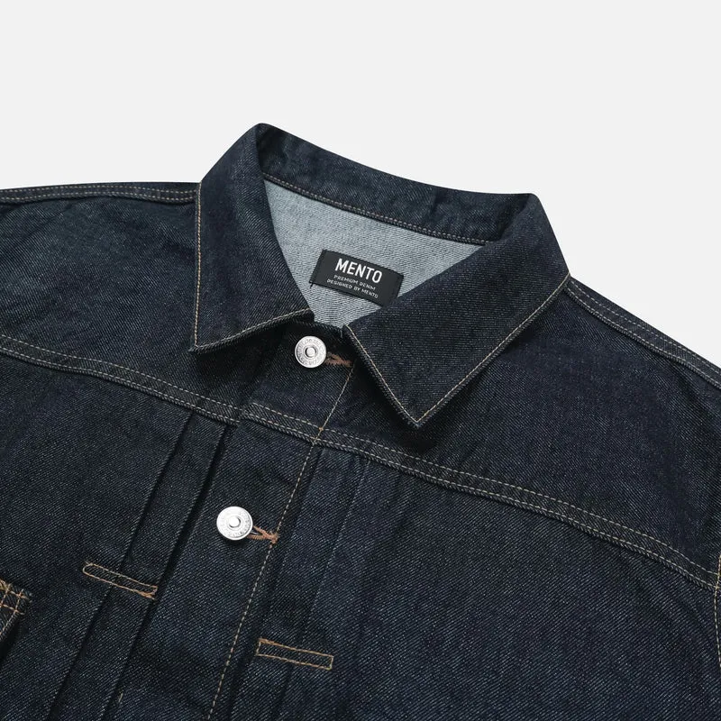Mento Raw Indigo Cotton Trucker Denim Jacket