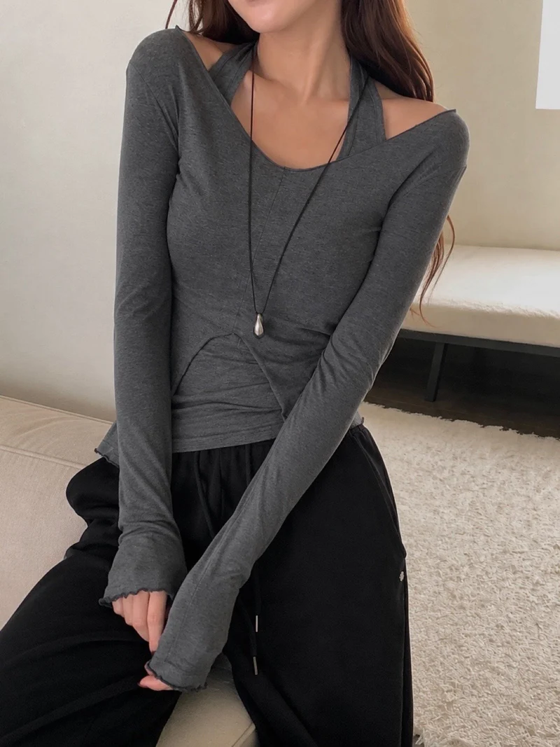 (2Pack) Lesom Halter Tank and Long Sleeve Top Set