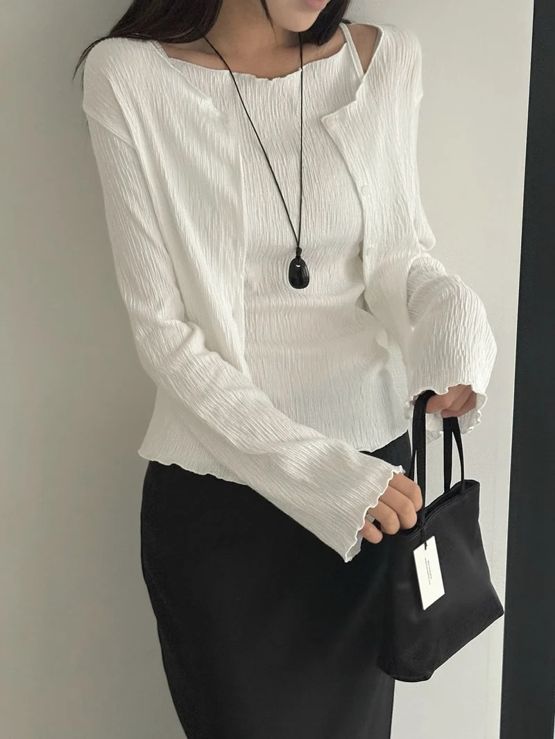 Lesom Pleated Cardigan and Tank Top Set