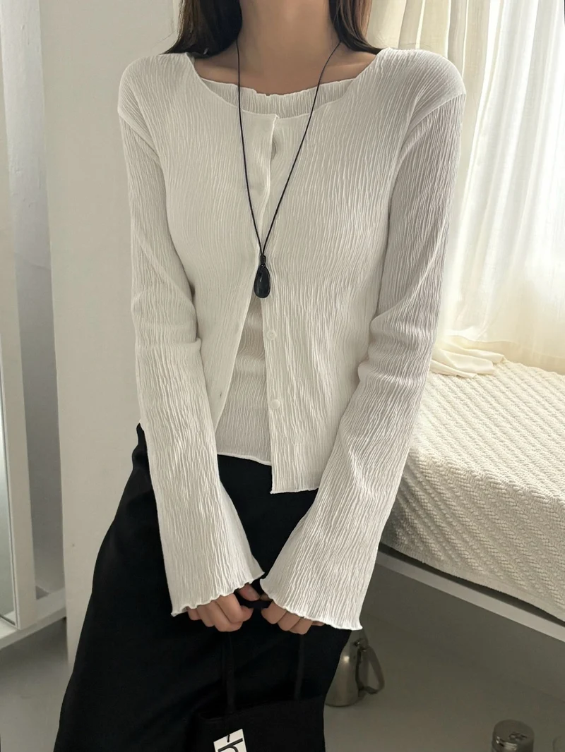 Lesom Pleated Cardigan and Tank Top Set