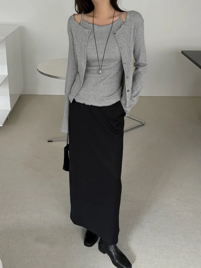 Lesom Pleated Cardigan and Tank Top Set