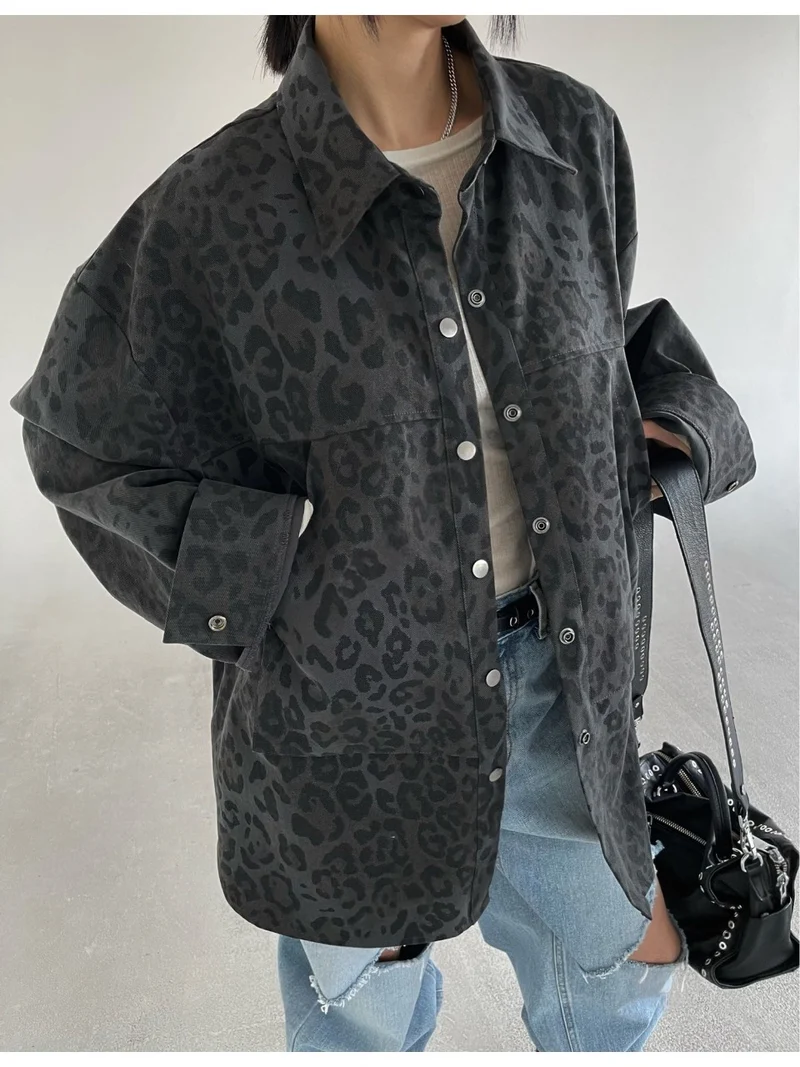 Reiz Leopard Print Oversized Snap Button Shacket