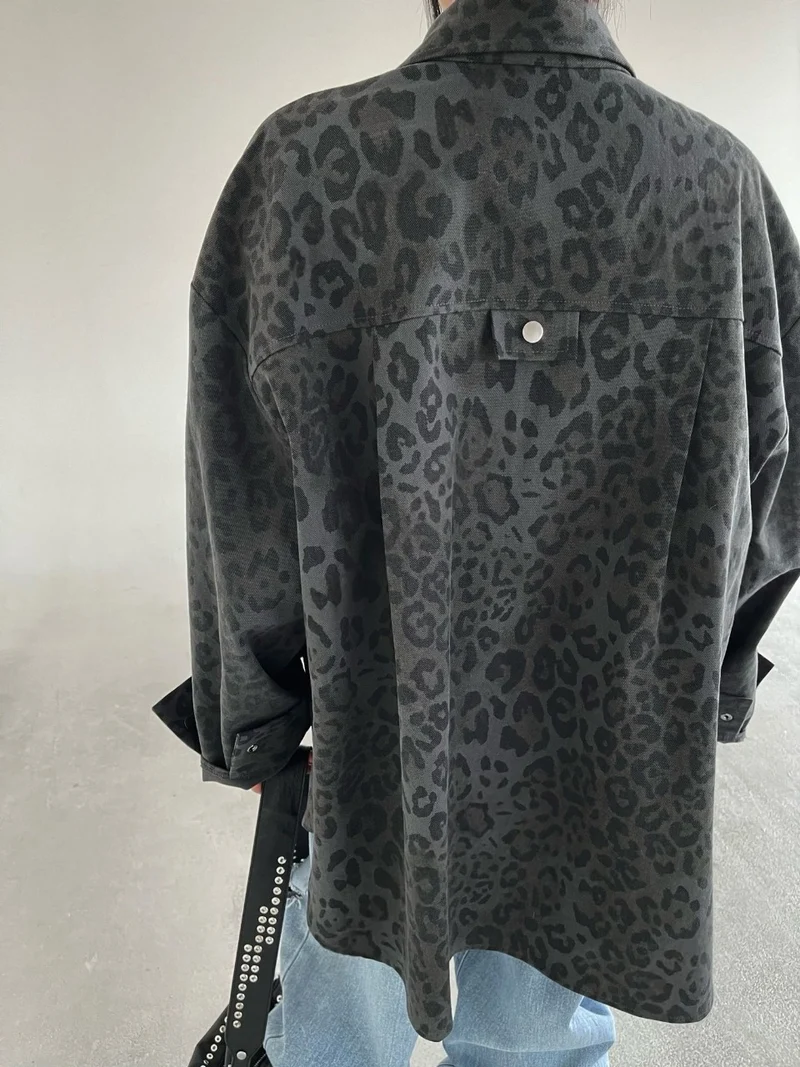 Reiz Leopard Print Oversized Snap Button Shacket