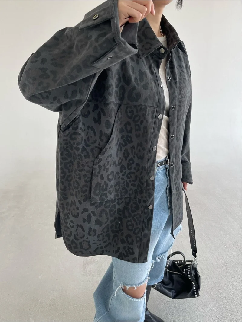 Reiz Leopard Print Oversized Snap Button Shacket