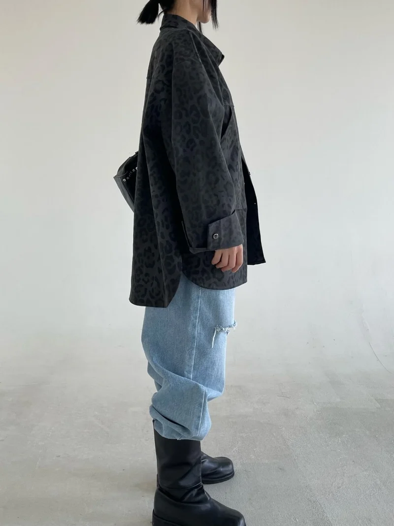 Reiz Leopard Print Oversized Snap Button Shacket