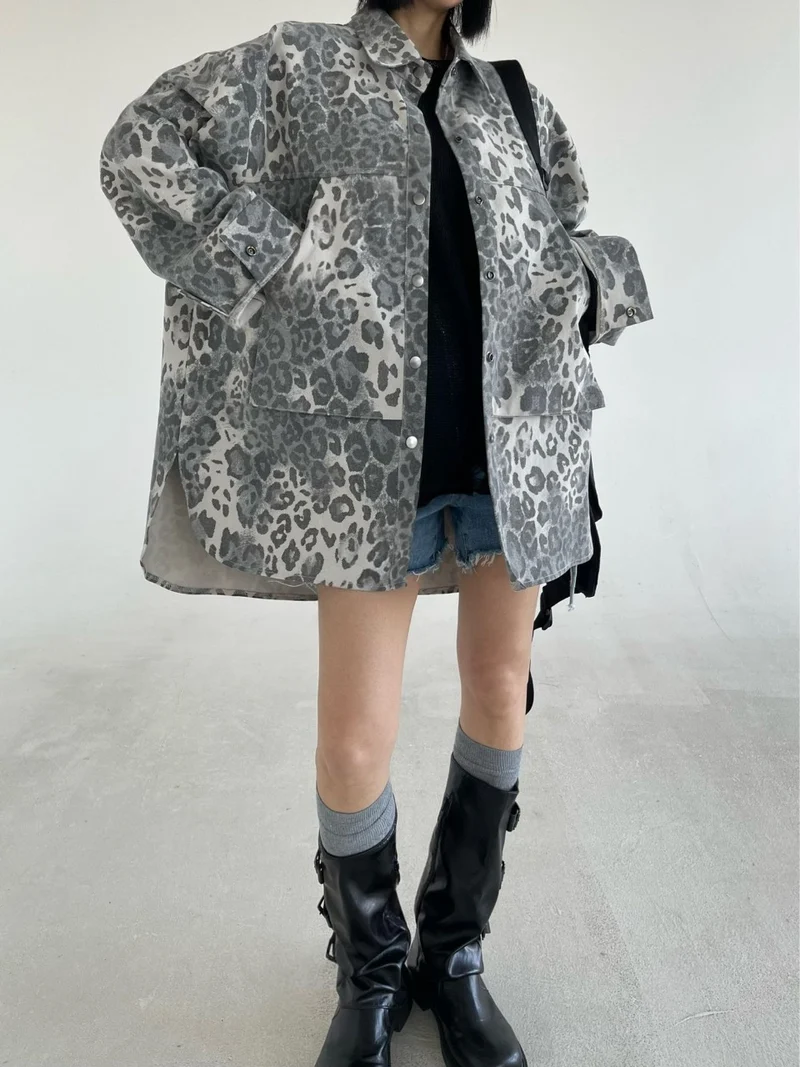 Reiz Leopard Print Oversized Snap Button Shacket