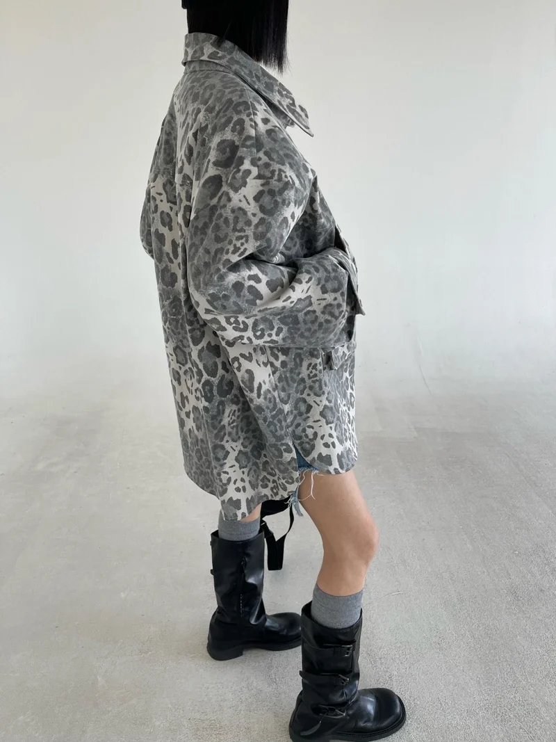 Reiz Leopard Print Oversized Snap Button Shacket