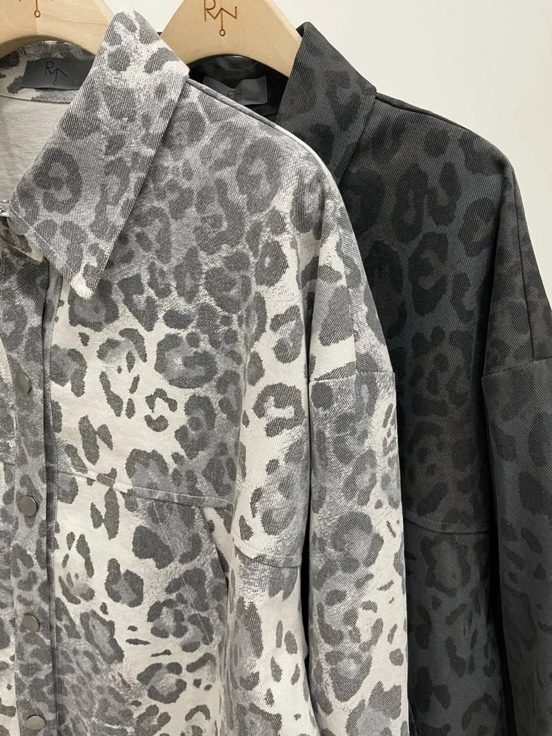 Reiz Leopard Print Oversized Snap Button Shacket