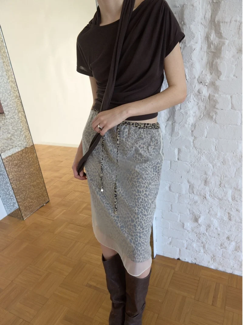 Foundation Leopard Print Chiffon Layered Midi Skirt