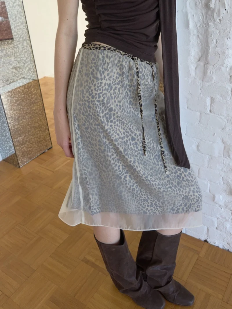 Foundation Leopard Print Chiffon Layered Midi Skirt