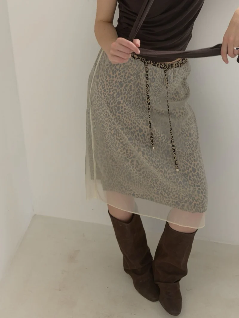 Foundation Leopard Print Chiffon Layered Midi Skirt