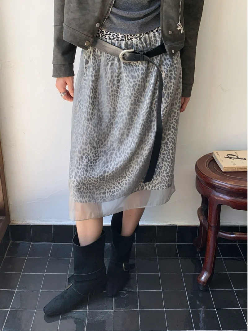 Foundation Leopard Print Chiffon Layered Midi Skirt