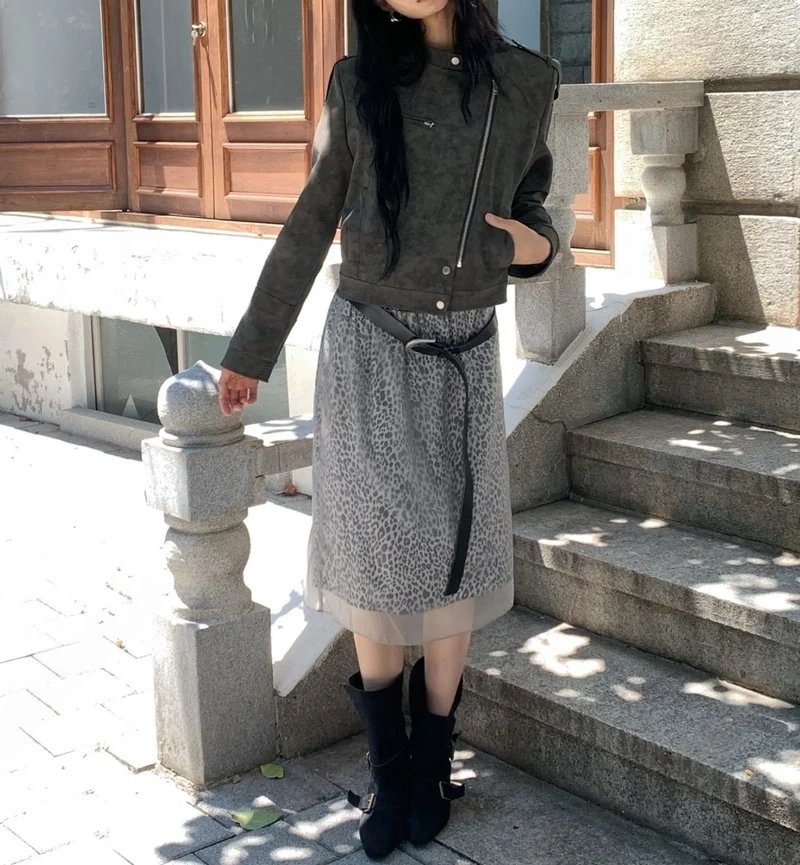 Foundation Leopard Print Chiffon Layered Midi Skirt