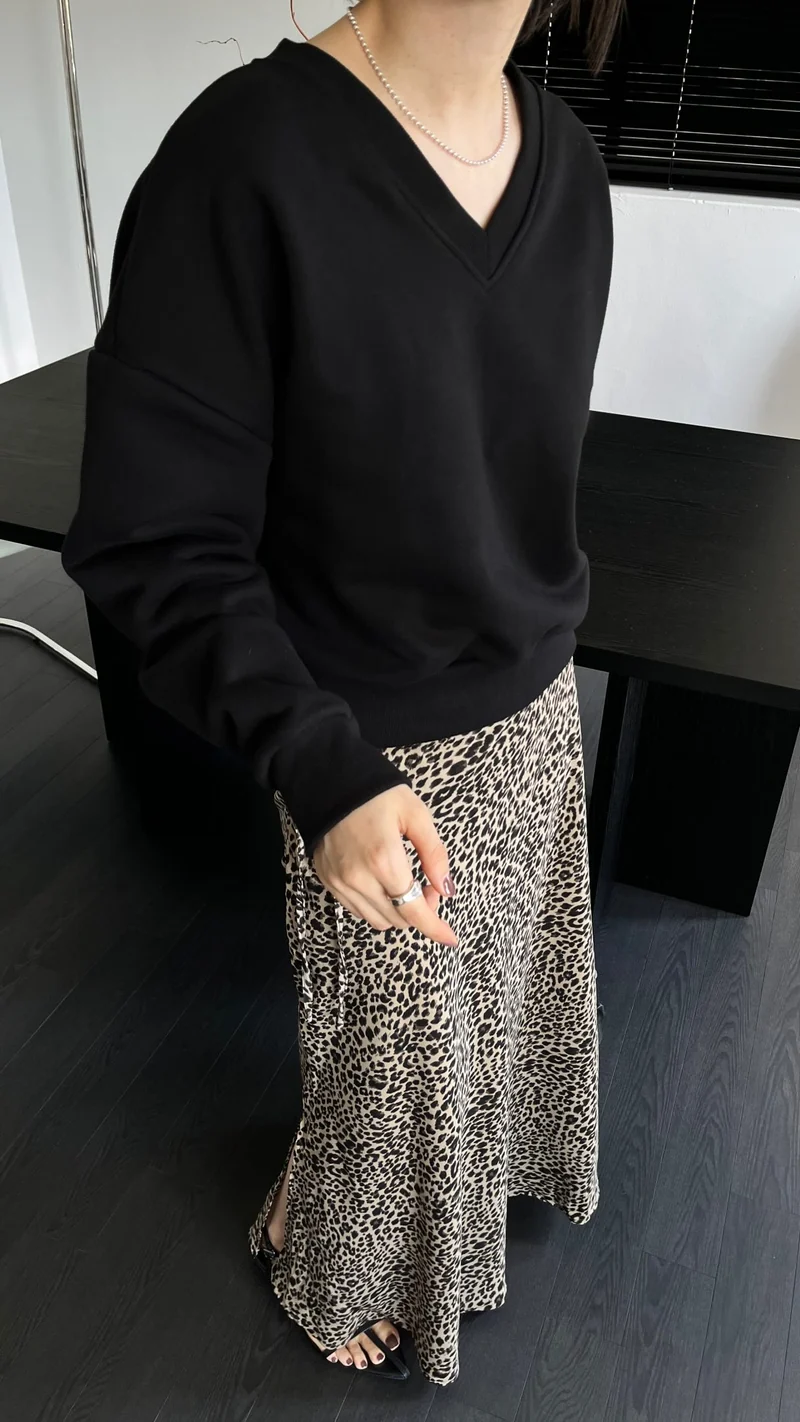 Open Leopard Print Drawstring Maxi Skirt