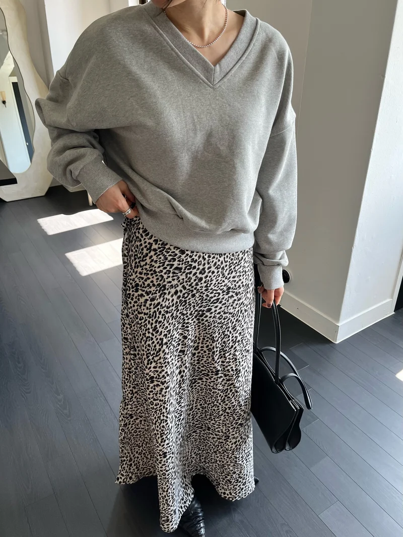 Open Leopard Print Drawstring Maxi Skirt