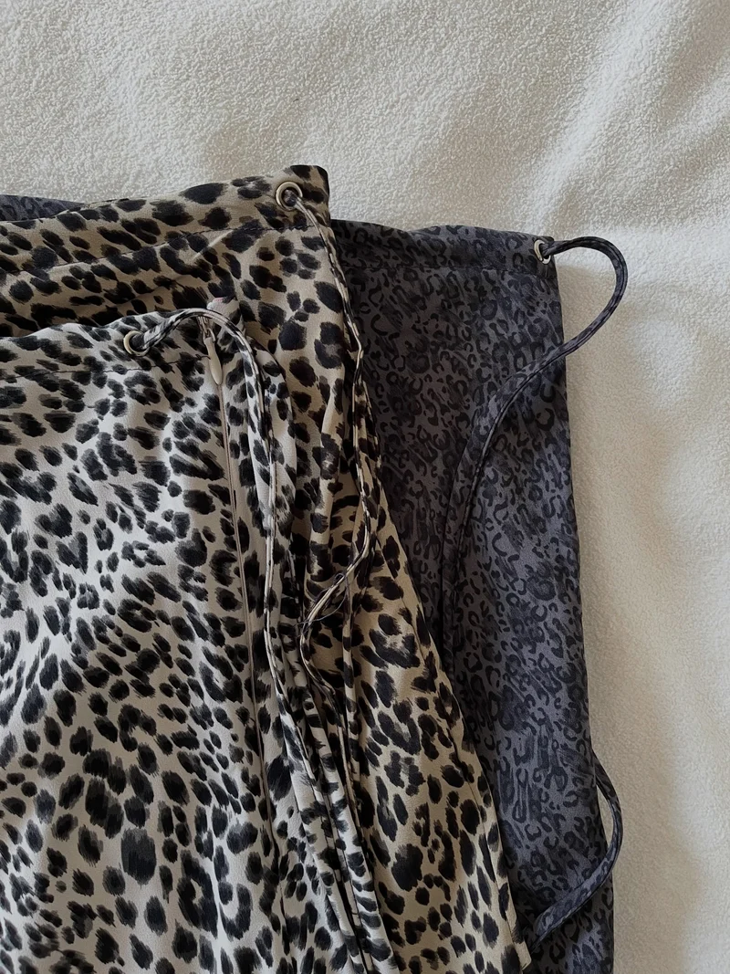 Open Leopard Print Drawstring Maxi Skirt