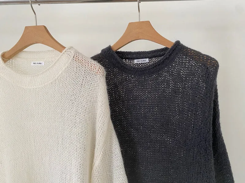 NueFlash Oversized Open-Knit Fringe Hem Sweater