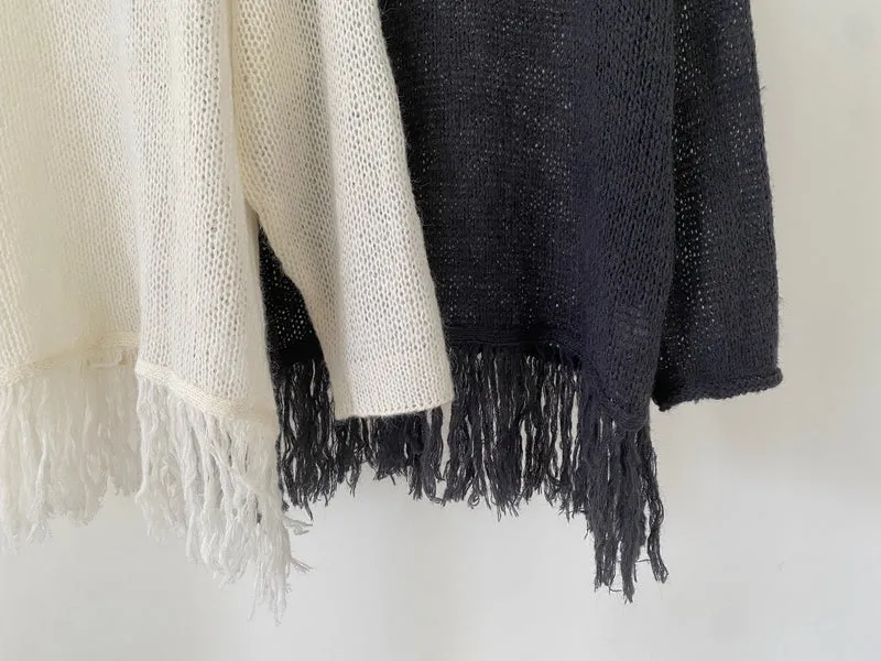 NueFlash Oversized Open-Knit Fringe Hem Sweater