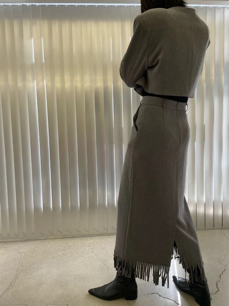 Iacocca Fringe Hem Midi Skirt